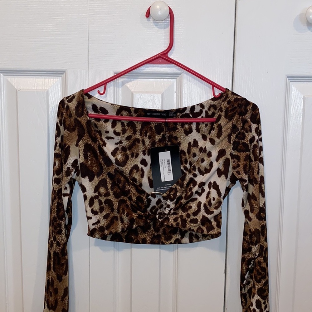 PLT Cheetah Print Long Sleeve Crop Top